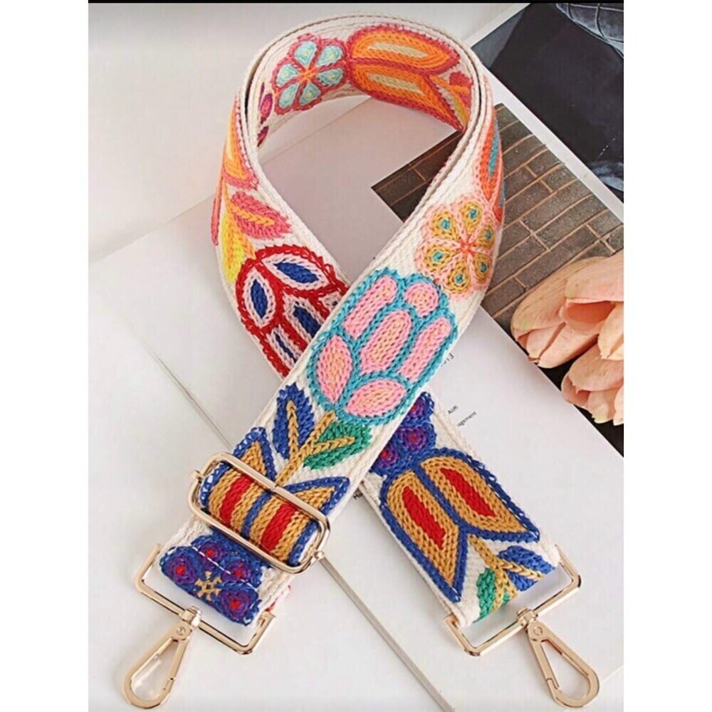 Bohemian Guitar Strap Cream Adjustable